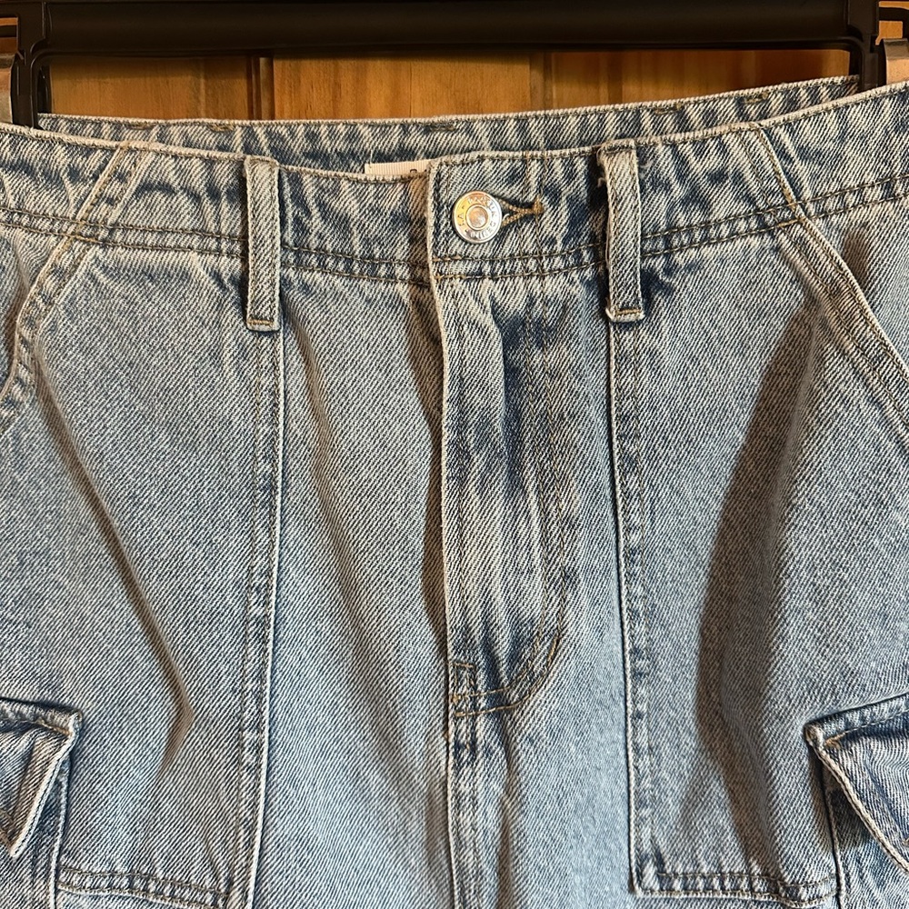 PacSun Light Blue Denim 90s Y2K Cargo Mini Skirt 100%cotton size 27 - Picture 2 of 7